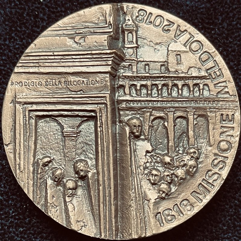 Medaglia 2° centenario della fondazione della Missione meldolese per volontà di S. Gaspare del Bufalo, retro