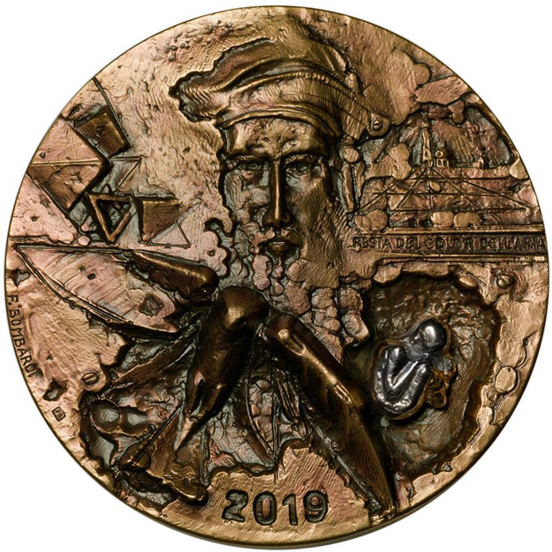Medaglia Leonardo da Vinci – «Concrete trasparenze», V centenario della morte (1519–2019), fronte