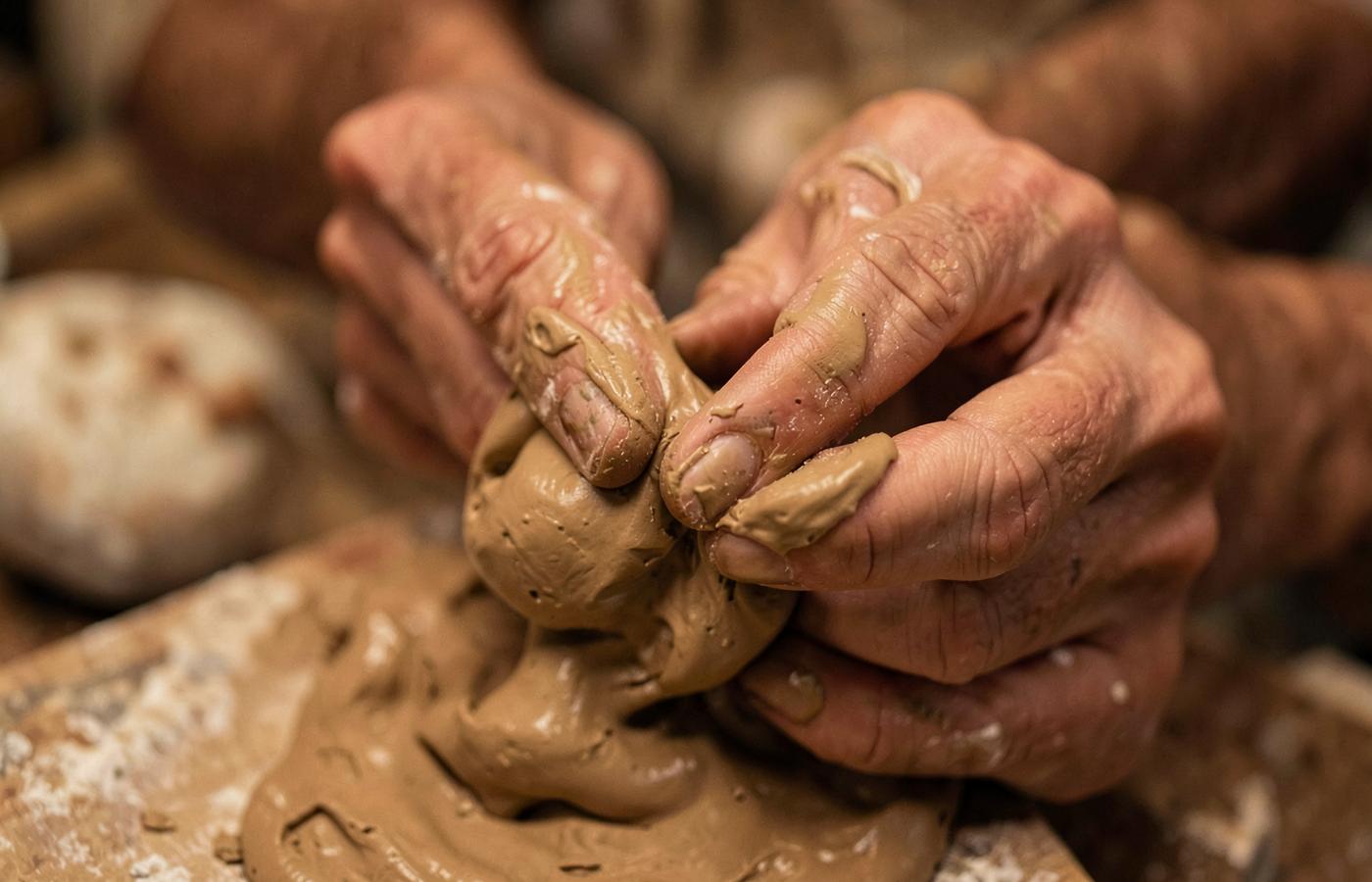 Le mani dello scultore al lavoro sull'argilla